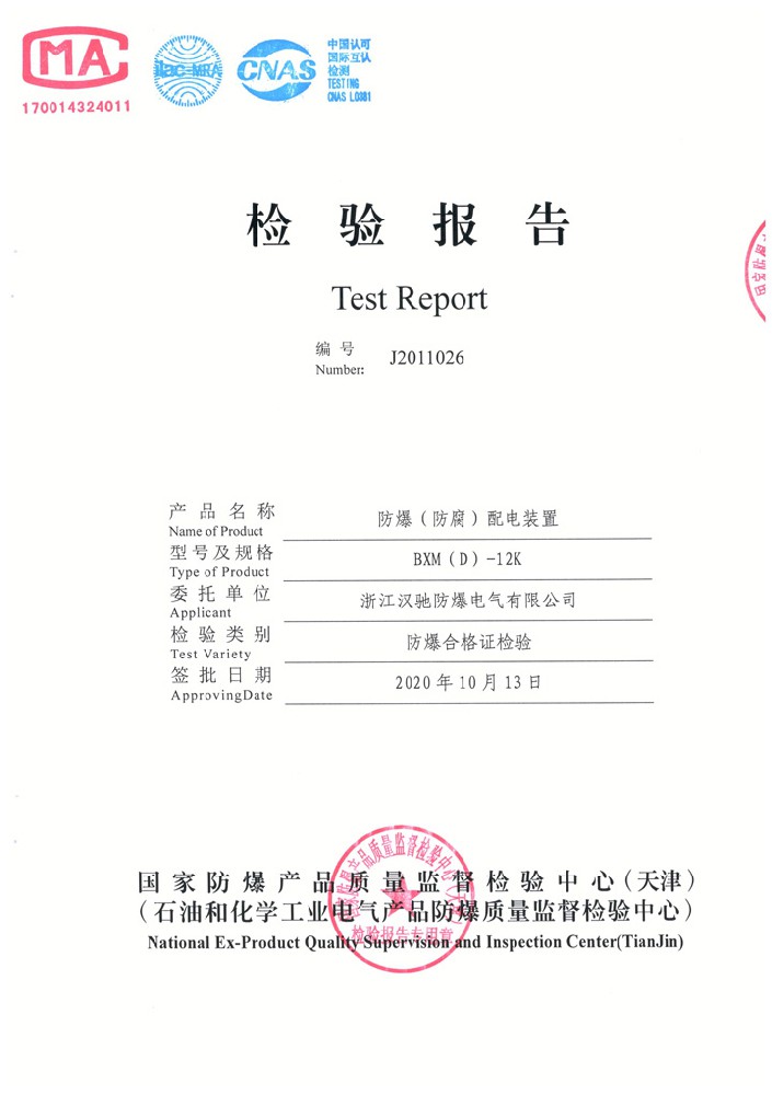 防爆配电装置检验报告